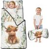 Custom Toddler Nap Mat for Girls Personalized Name Highland Cow Sleeping Bag with Pillow & Blanket Soft & Portable for Daycare, Preschool & Kindergarten view 1
