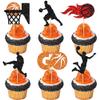 12 Pcs Basketball Cupcake Toppers - Glitter Sports Theme Cupcake Decorations Suitable for Basketball Player Party & Birthday Party Cake Decoration Supplies view 1
