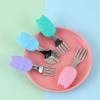 2PC - Home Creative 304 Stainless Steel Silicone Cartoon Short Handle Cat Body Spoon Fork - Cat Body Fork Spoon [Purple] view 4