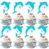 12 PCS Blue Glitter Dolphin Cupcake Toppers - Ocean Theme Cake Decorations for Dolphin Themed Birthday Parties & Baby Showers view 1