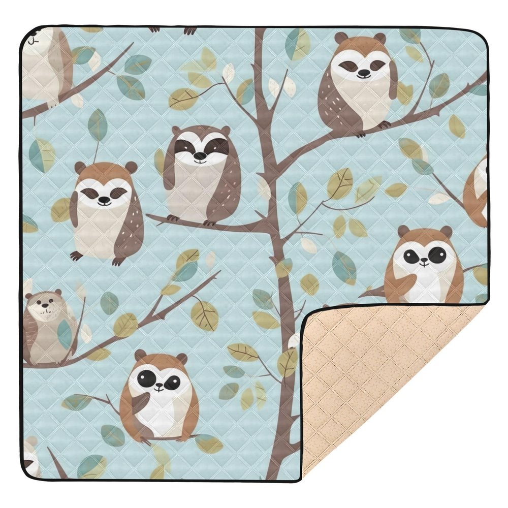 Flradish Sloth Leaves Baby Play Mat, Waterproof & Non-Slip Playpen Mat 50" X 50" Soft Foldable Crawling Mat Playing for Infants and Toddlers
