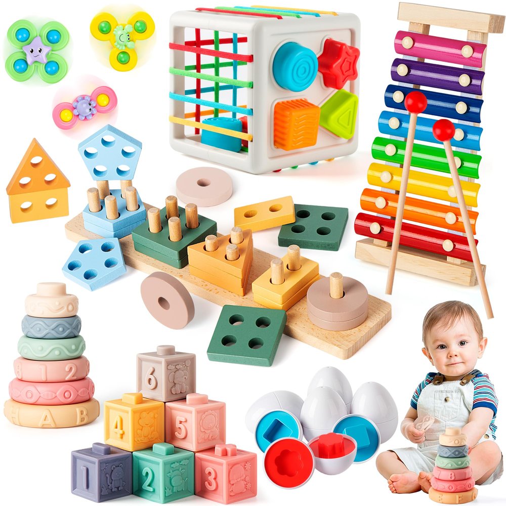 7in1 Montessori Baby Toys for 612Months & 1+ Years, Infant Sensory Teething & Stacking Blocks | Wooden Shape Sorter, Xylophone Musical Toy, Birthday Gift for Toddlers 13