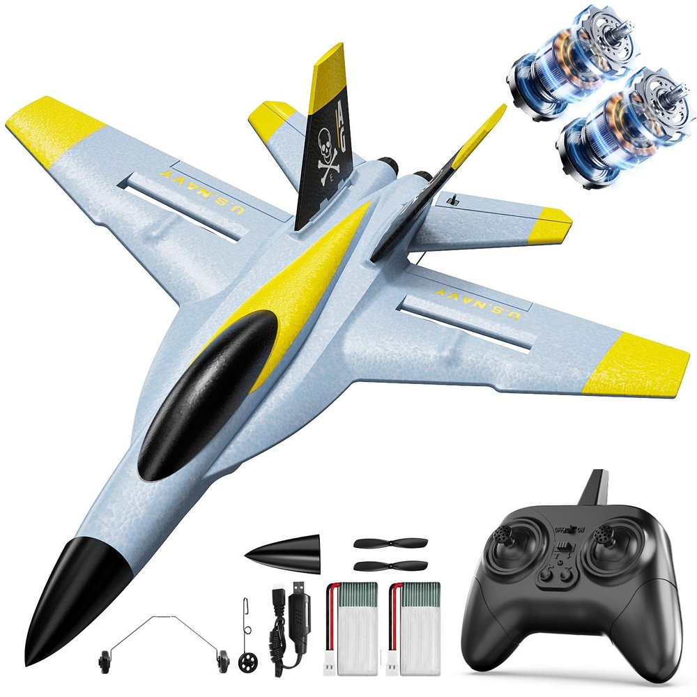 DEERC F18 4 Channel RC Plane for Adults Remote Control Airplane Fighter Jet,2.4GHz 6-axis Gyro Stabilizer RTF Hobby Glider Aircraft Plane with 2 Batteries Easy to Fly for Adults Boys
