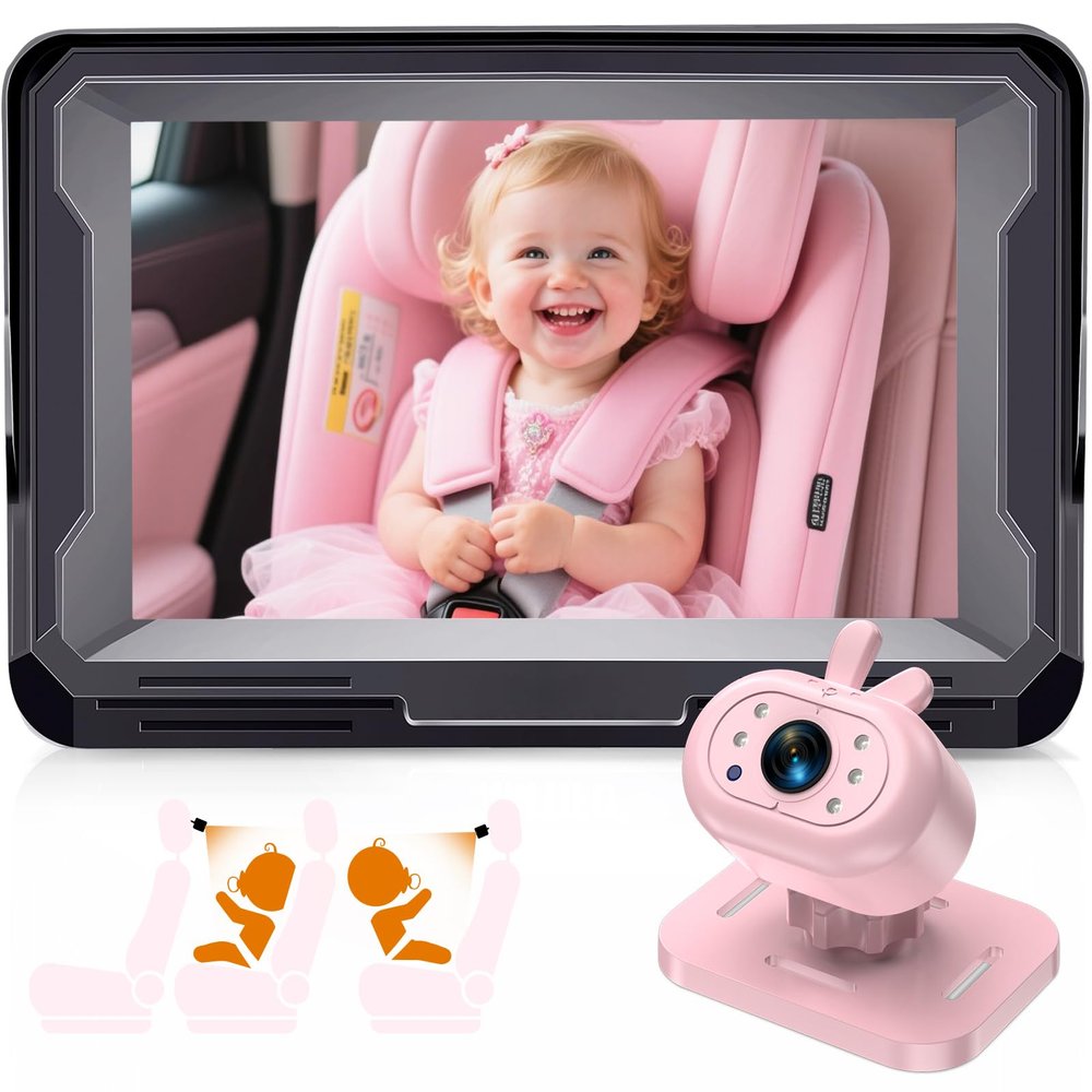 AMTIFO Baby Car Camera for Girls: 1080P HD Rear-Facing Backseat Camera with IR Night Vision - Plug & Play Installation 4.3" Monitor for Infant/Toddler Safety (Pastel Pink)