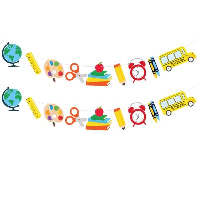 2 Pack Back to School Classroom Garland Banner School Theme Hanging Decorations with Globe, Pencil, Books, Crayons, and School Bus Cutouts for First Day of School, Teacher Welcome, Bulletin Board