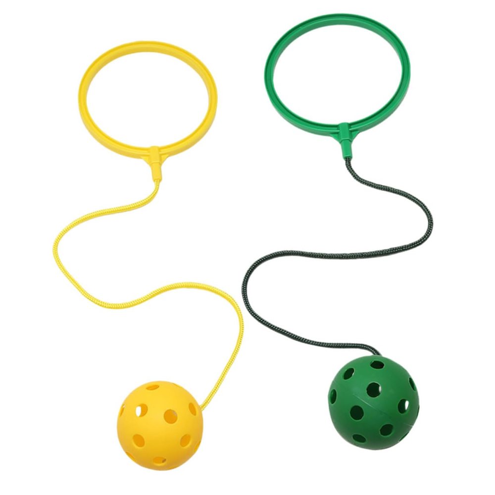 BESPORTBLE 2Pcs Elastic Fitness Jumping Balls for Boy Girl Single Foot Whirling Ring Toys in Yellow and Green Lightweight Plastic Bounce Balls for Boy Girl Physical Exercise and Coordination
