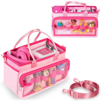 Ottkids Carrying Case Compatible with Toniebox 2/1, Portable Organizer Case for Tonie Figures Characters, Headphones & Accessories, Storage Travel Case with Shoulder Strap and Handle(Pink)