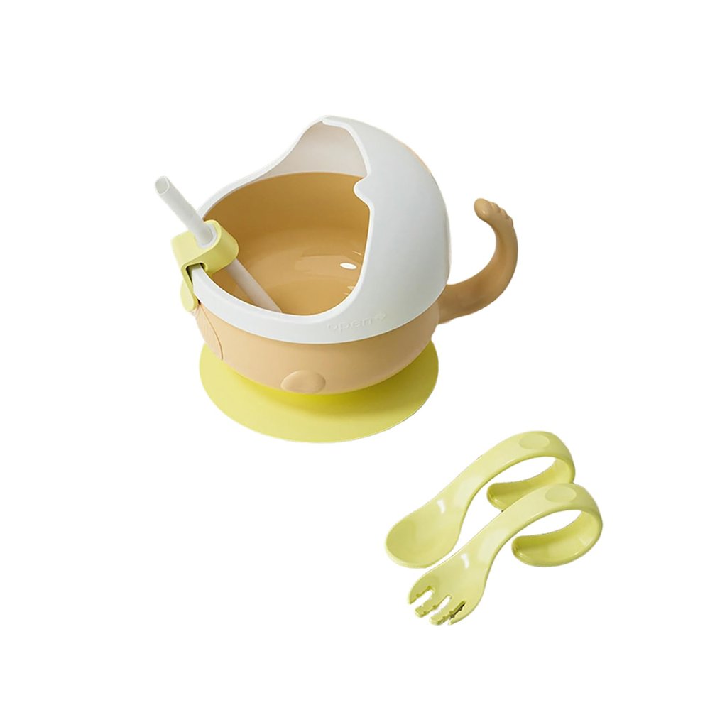 2PC - Home Cartoon Creative Detachable Anti-Spill Bowl with Suction Cup - Anti-Spill Bowl [Apricot]