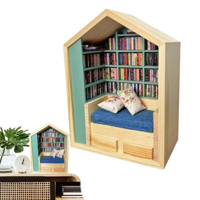 3D Tiny House Library Elegant Miniature Booknook Kit, Wooden House Kit | Realistic Creative Craft Scene, Tiny World in Wood, Home Decoration for Living Room, Bedroom Display Shelf
