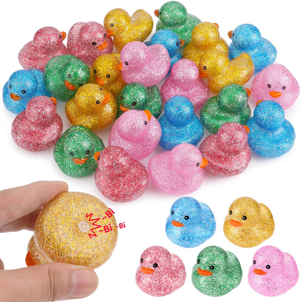25Pcs Mini Glitter Rubber Ducks Bath Toys, Bathtub Floating Squeaky Duck Bulk Baby Preschool Bath Toy for Baby Shower Infants Kids Toddler Birthday Party Decoration Gift (Large)