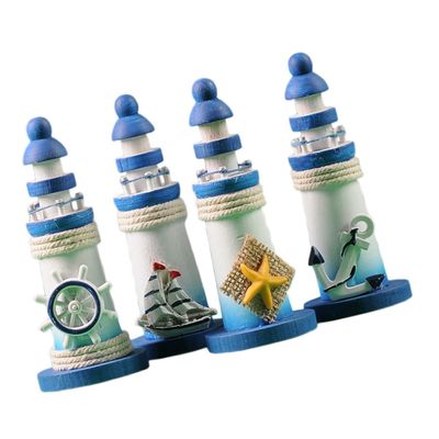 OUNONA 4PCS Mini Wooden Lighthouse Decor Mediterranean Style Table Centerpiece Nautical Lighthouse Crafts for Beach Home Decoration