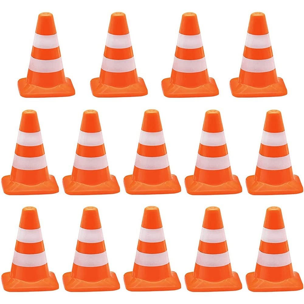 Bloepum 14 Pieces Mini Simulation Safety Cone Triangle Cone Road Parking Signs Roadblock, Small Signs