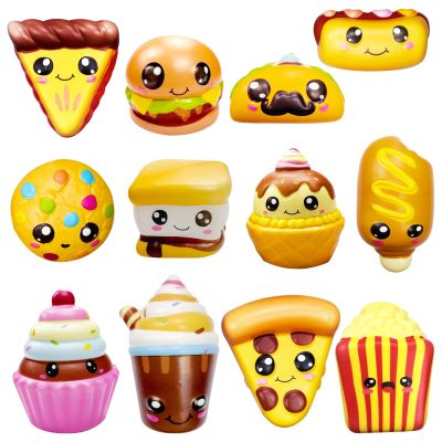 12-Pack Fast Food Slow Rise Squeeze Toys, Cute S'Mores Pizza Burger Taco Chips Fidget Toys for Kids & Adults, Perfect for Party Decor, Birthday Gifts & Classroom Rewards