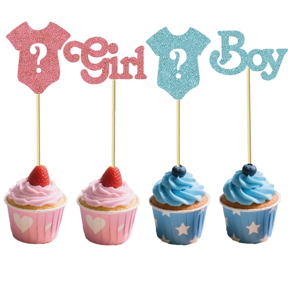 12-Pack Baby Cupcake Toppers - Blue and Pink Question Mark Clothes Cake Toppers for Gender Reveal and Birthday Parties - Boy or Girl Baby Shower Decorations