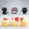 12 Pcs Cat Cupcake Topper, Black Glitter Cat Meow Cupcake Decoration for Cats Lover Kitten Theme Shower view 2