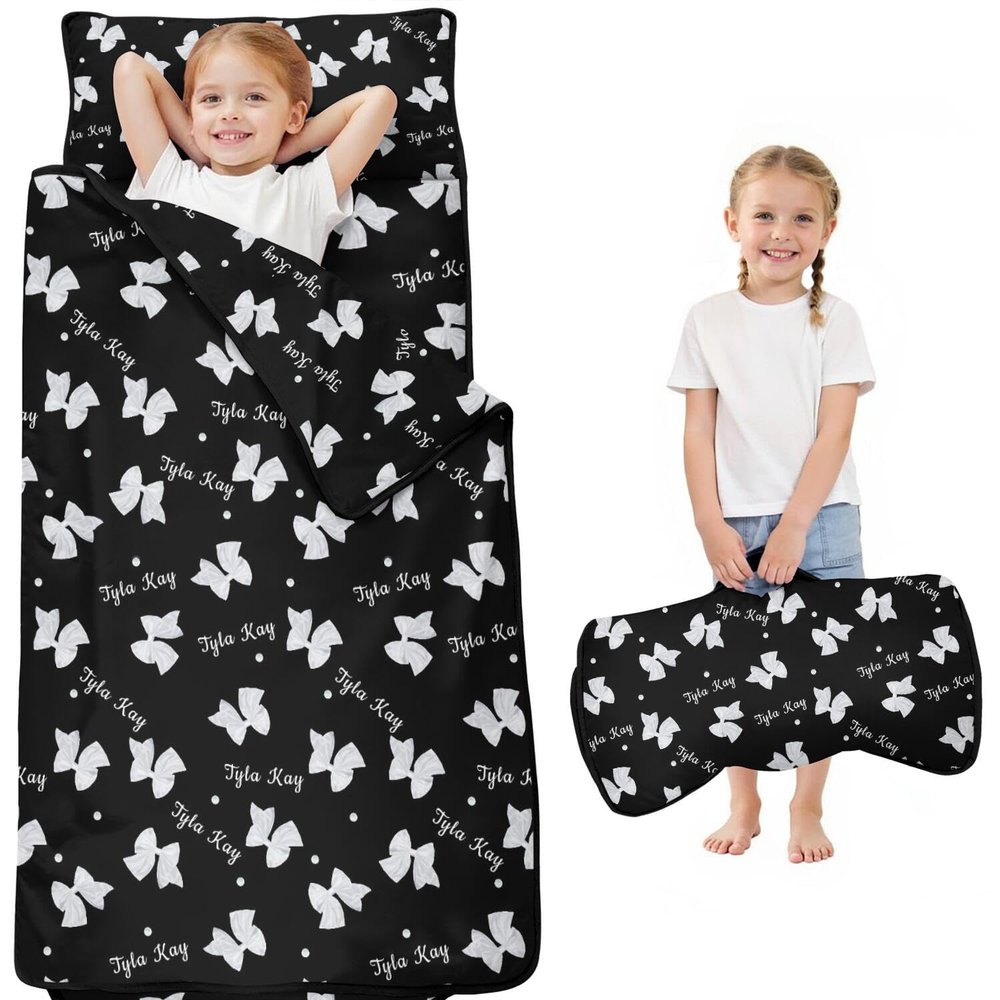 Personalized Toddler Nap Mat for Girls Custom Name Butterfly Sleeping Bag with Pillow & Blanket Soft & Portable for Daycare, Preschool & Kindergarten