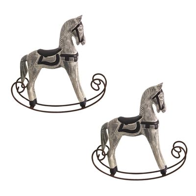 HANABASS Wooden Rocking Horse Decor for Home Vintage Style Handcrafted Wood Adornment 2-Piece Set for Nursery and Living Room Unique for Horse Lovers