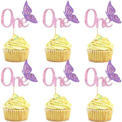 10 PCS Purple Butterfly Cupcake Topper, Purple 1st Birthday Cupcake Decoration for Kids 1st Birthday, Baby Shower Party Decorations Supplies