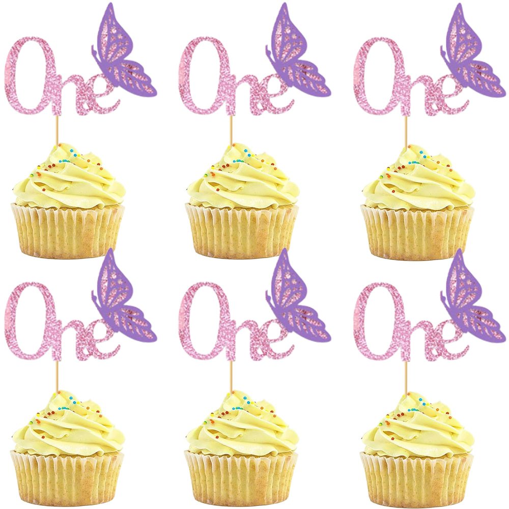 10 PCS Purple Butterfly Cupcake Topper, Purple 1st Birthday Cupcake Decoration for Kids 1st Birthday, Baby Shower Party Decorations Supplies