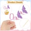 10 PCS Purple Butterfly Cupcake Topper, Purple 1st Birthday Cupcake Decoration for Kids 1st Birthday, Baby Shower Party Decorations Supplies view 4