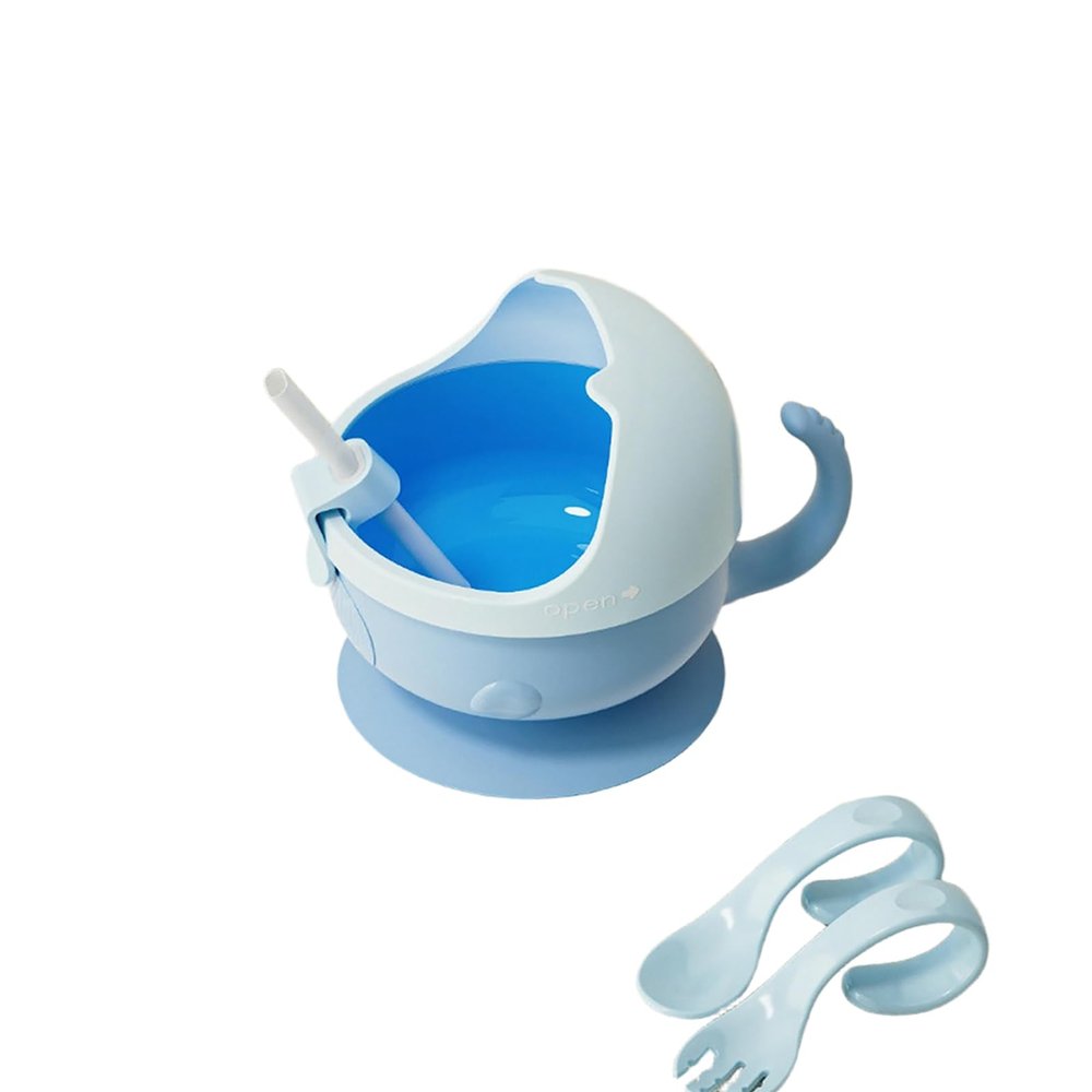 2PC - Home Cartoon Creative Detachable Anti-Spill Bowl with Suction Cup - Anti-Spill Bowl [Blue]