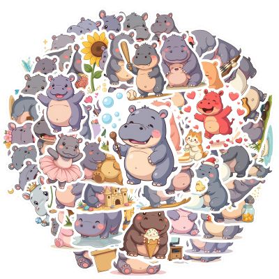 100Pcs Cartoon Hippo Animals Stickers Waterproof Hippo Animals Sticker for Water Bottle Laptop Phone Cases Planner Skateboard Luggage Party Favor Decor Ideal for Adults Teens Teacher Rewards C432J1G