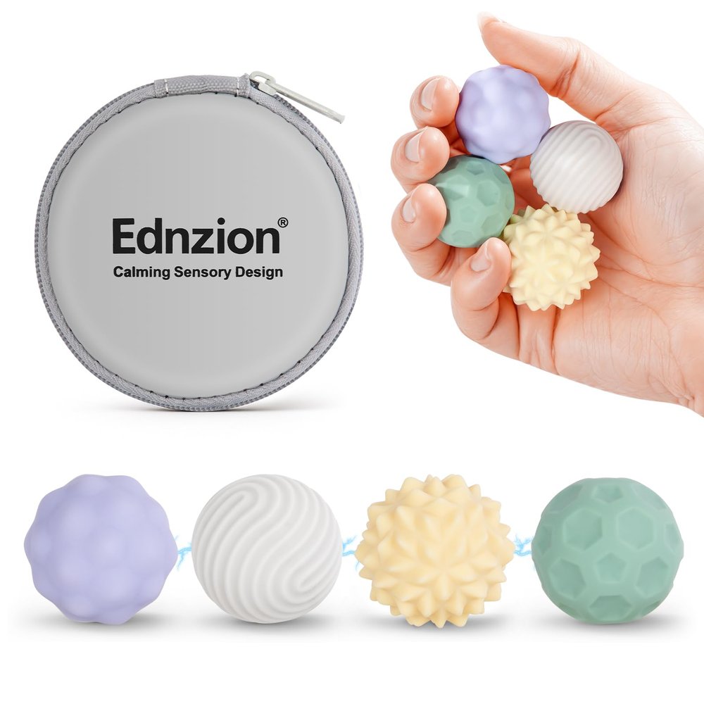 Fidget Toys Adults 4PCS Magnetic Silicone Stress Balls for Anxiety, Focus & ADHD Relief, Textured Sensory Desk Gadgets, Stocking Stuffers or Relaxing Gifts for Women, Teens, Girls