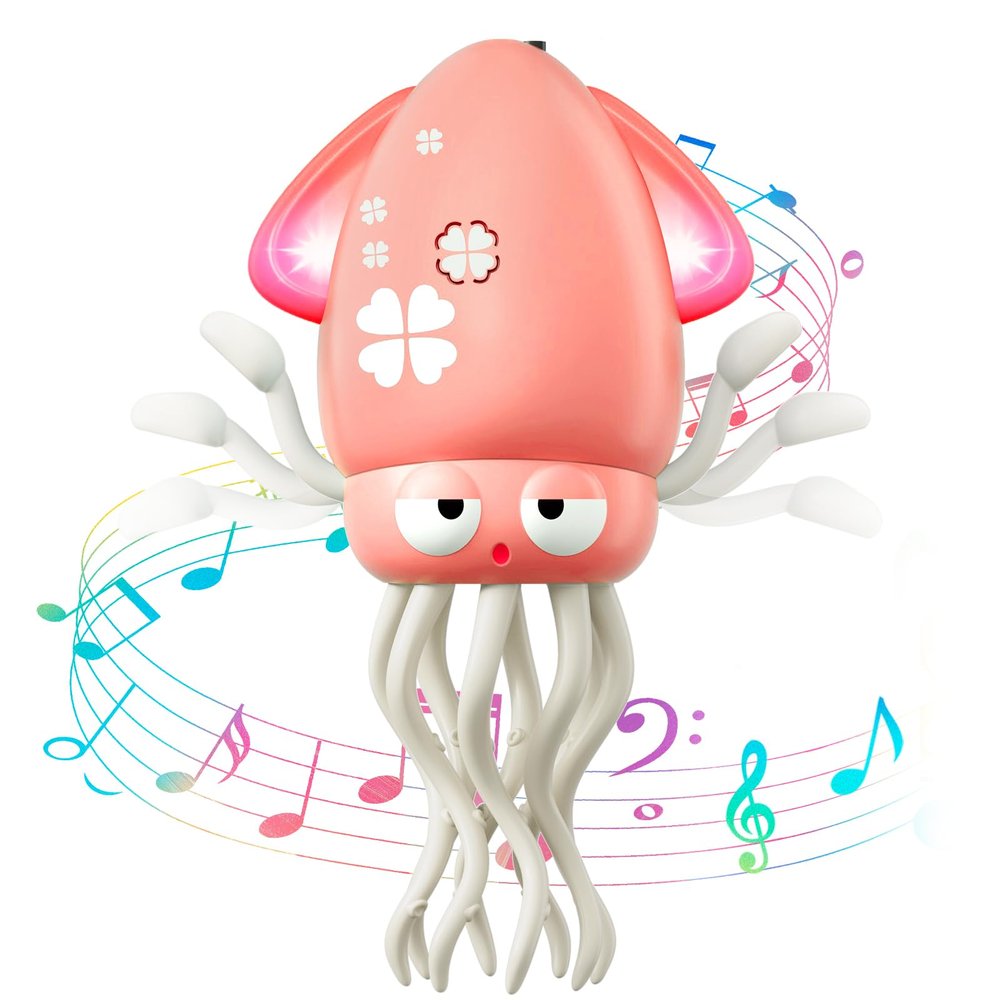 Dancing Squid Baby Girls Toy, Tummy Time Toys, Rechargeable Crawling Octopus with Music and Light for 3-6 6-12 12-18 36 Months 1 year old Learning Walking Toddle Girl 1st Birthday Valentines Day Gifts
