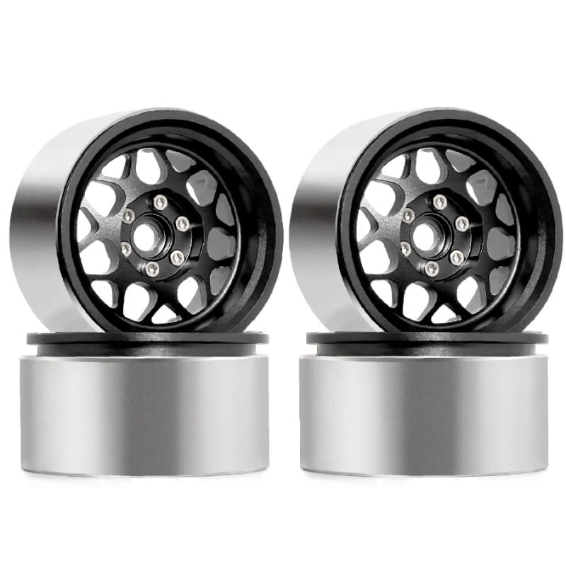 2.2 Beadlock Wheels Aluminum,12mm/HEX For 1/10 RC Crawler cars Upgrade Parts Axial Ghost VS4-10 RR10 SCX10 II III 90046 TRX4 TRX6 YETI D90 CC01 T099/4PCS (Black)
