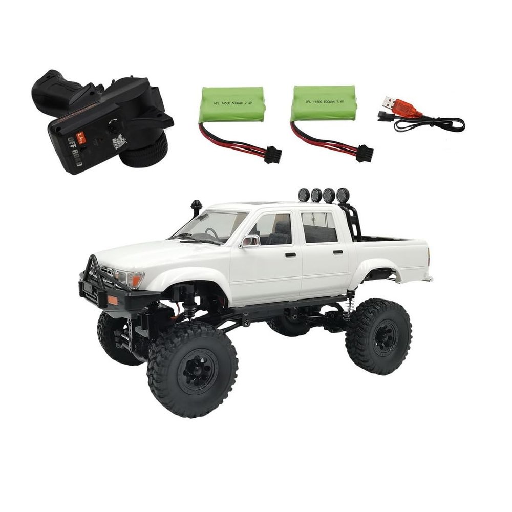 ConsoleXpress WPL C64-1 1/16 Scale RC Pickup Truck, 4WD Off-Road Crawler with Full-Proportional Control, Forward & Reverse Drive, Braking, 2 Batteries, 2.4GHz Remote, White RC Car for Adults & Teens