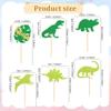 12 PCS Dinosaur Cupcake Topper Green Glitter Roar Dinosaur Cupcake Decoration Suitable for Dinosaurs Theme Party, Children's Birthday Party Cupcake Decorations view 2
