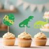 12 PCS Dinosaur Cupcake Topper Green Glitter Roar Dinosaur Cupcake Decoration Suitable for Dinosaurs Theme Party, Children's Birthday Party Cupcake Decorations view 3
