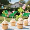 12 PCS Dinosaur Cupcake Topper Green Glitter Roar Dinosaur Cupcake Decoration Suitable for Dinosaurs Theme Party, Children's Birthday Party Cupcake Decorations view 4