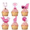 18pcs Pink Glitter Dessert Cupcake Topper Pick for Rugby Ball Touchdown Sport Game Day Theme Decor Supplies Men Women Happy Birthday Party Decorations view 1