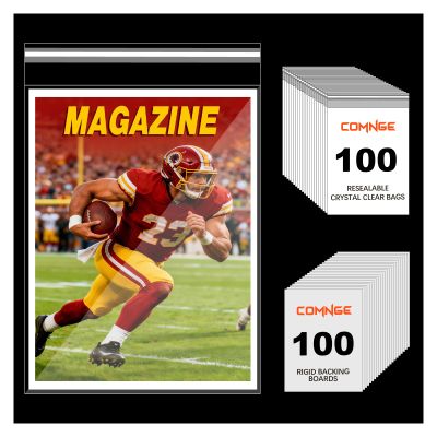 100 Pack Magazine Bags and Boards - Acid-Free & Archival Quality, Resealable 8 " x 11 " Magazine Sleeves and 24pt Backing Boards for Standard Sized Magazine, Magazines Protection