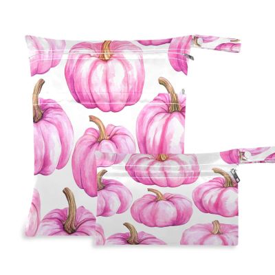 CEBUGI 2Pcs Wet Dry Bags Waterproof Reusable Wet Dry Bag Sets with Zippered Pocket Pumpkins Wet Bag for Swimsuits Cloth Diaper Organizer