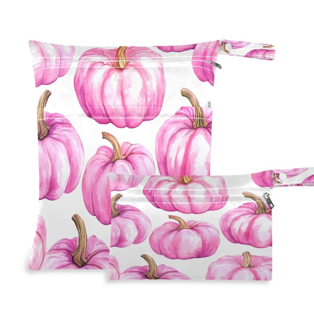 CEBUGI 2Pcs Wet Dry Bags Waterproof Reusable Wet Dry Bag Sets with Zippered Pocket Pumpkins Wet Bag for Swimsuits Cloth Diaper Organizer