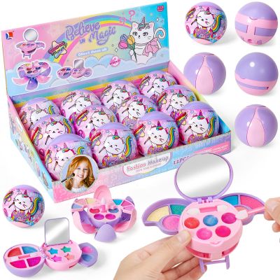 Cleboen 12 Pack Kids Makeup Blind Ball Party Favors - Surprise Cosmetic Blind Balls with Lip Gloss, Eyeshadow & Sponge Blusher (3 Styles, 2 with Mirrors), Party Favors Supplies Gifts for Girls