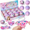 Cleboen 12 Pack Kids Makeup Blind Ball Party Favors - Surprise Cosmetic Blind Balls with Lip Gloss, Eyeshadow & Sponge Blusher (3 Styles, 2 with Mirrors), Party Favors Supplies Gifts for Girls view 1