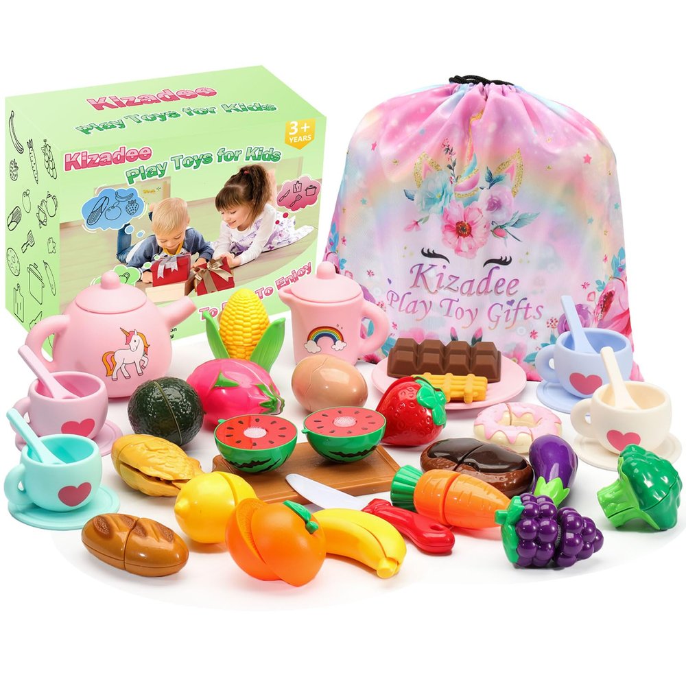 Silicone Tea Set, Silicone Tea Party Set, Food Grade Pretend Play Tea Party Accessories for Girls, Pink