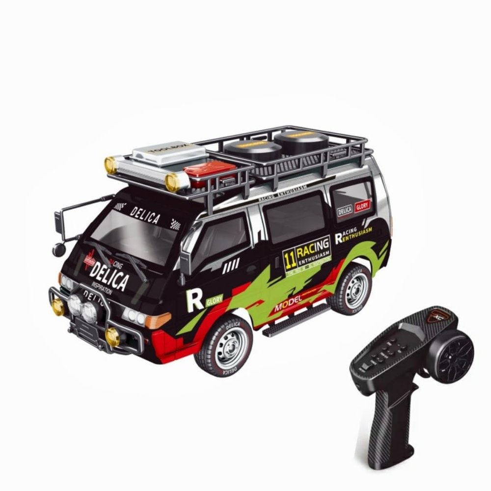 1:24 Scale Delica Remote Control Car, 2.4GHz Full Proportional Brushed 4WD Touring Car, Mini Remote Control Vehicle, Gift for Adults (Pearl Black)