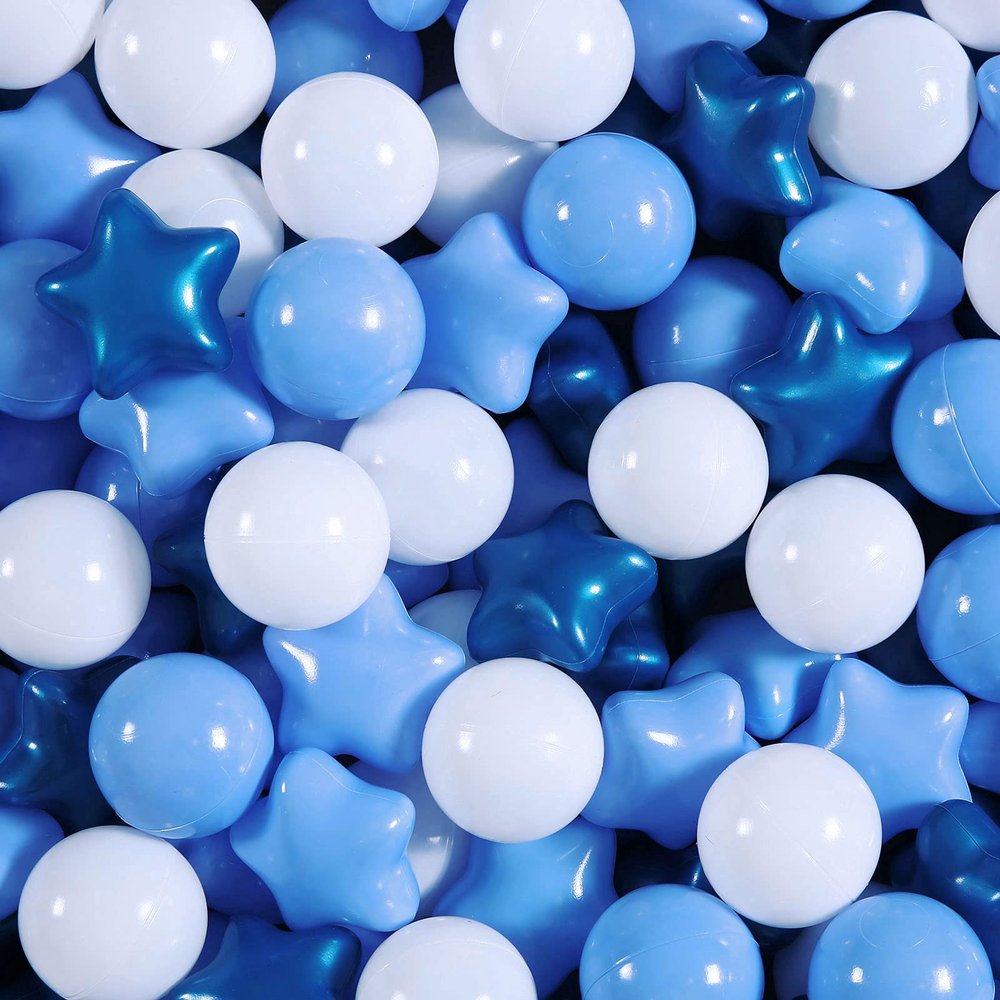 Realhaha Ball Pit Balls 50 PCS, Star Shapes for Babies Kids Playpen Plastic Balls for Babies Ball Pool Puppy Playballs, Pearl Blue Blue White