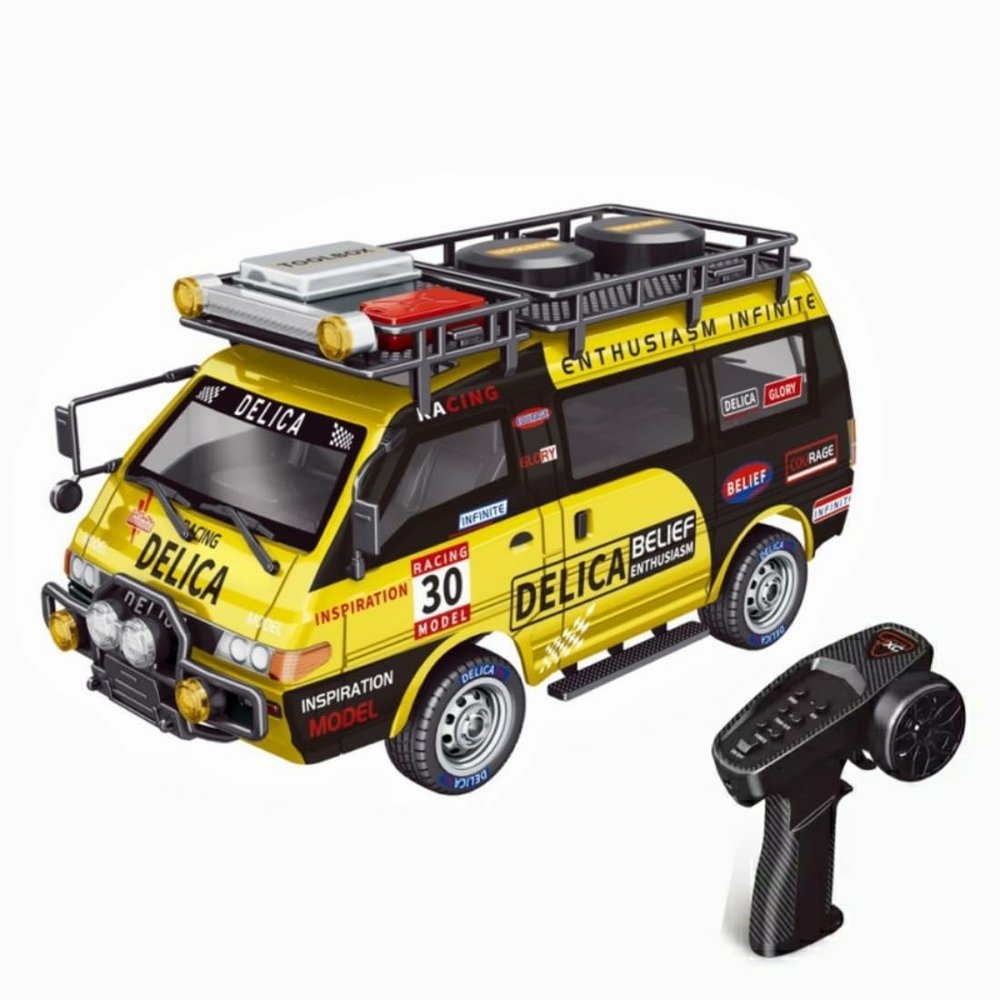 1:24 Scale Delica Remote Control Car, 2.4GHz Full Proportional Brushed 4WD Touring Car, Mini Remote Control Vehicle, Gift for Adults (Pearl Yellow)