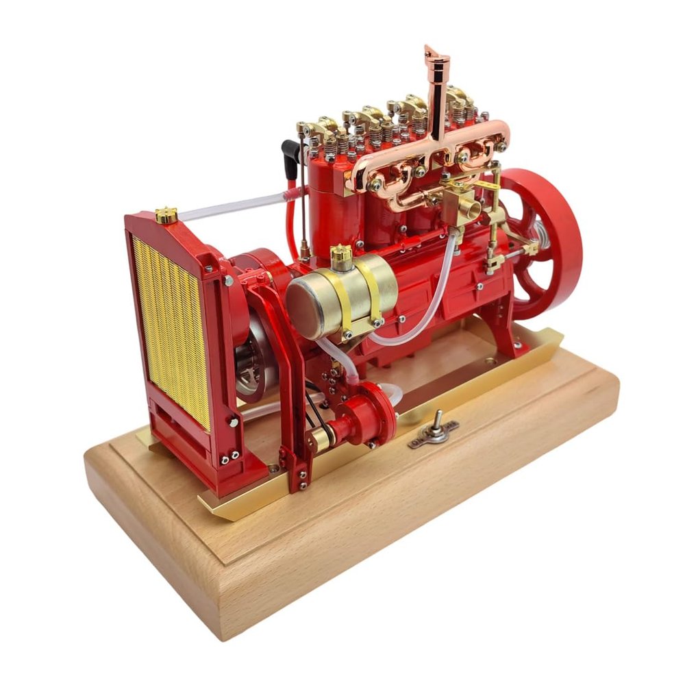 Engine Model Kit That Works, 12CC Vertical Four-Cylinder Overhead Valve Engine Gasoline Engine Model Internal Combustion Tractor Engine 3D Model Gift for Adults (Assembled Version)