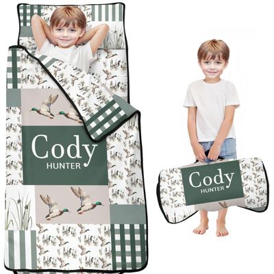 Personalized Toddler Nap Mat for Boys and Girls Custom Name Wild Ducks Sleeping Bag with Pillow & Blanket Soft & Portable for Daycare, Preschool & Kindergarten