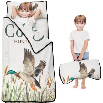 Personalized Toddler Nap Mat for Boys and Girls Custom Name Wild Ducks Sleeping Bag with Pillow & Blanket Soft & Portable for Daycare, Preschool & Kindergarten