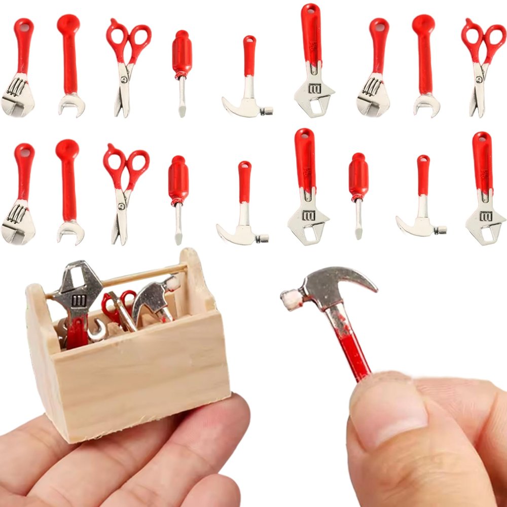 Pesoncarl 24Pcs Miniature Dollhouse Accessories, Mini Repair Tools Dollhouse Accessories, Realistic Wrench Hammer Kit Miniatures Toys for DIY Warehouse Garden Garage Decor, Toys.