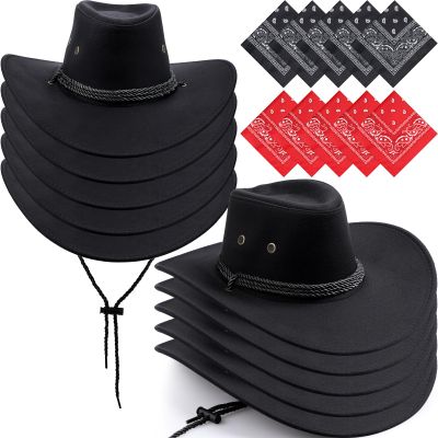 Unittype 20 Pcs Christmas Western Costume Cowboy Hats Set Kids Cowgirl Themed Party Felt Bandanna Hat with Paisley Bulk(Black)