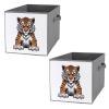 2PCS Collapsible Storage Bins with Dual Handles Fabric Storage Basket Foldable Cubes Organizer Baskets Tiger Head with Raised Paws Storage Boxes for Organizing Clothing Cube Storage Organizer Bins view 1