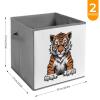2PCS Collapsible Storage Bins with Dual Handles Fabric Storage Basket Foldable Cubes Organizer Baskets Tiger Head with Raised Paws Storage Boxes for Organizing Clothing Cube Storage Organizer Bins view 2